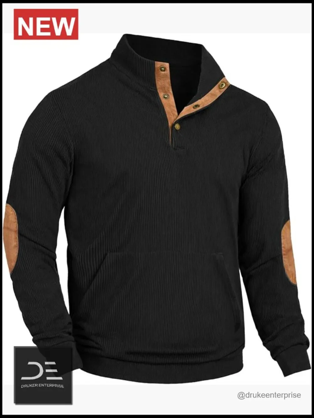 Men's Corduroy Long Sleeve Pullover Quarter Button Sweatshirt